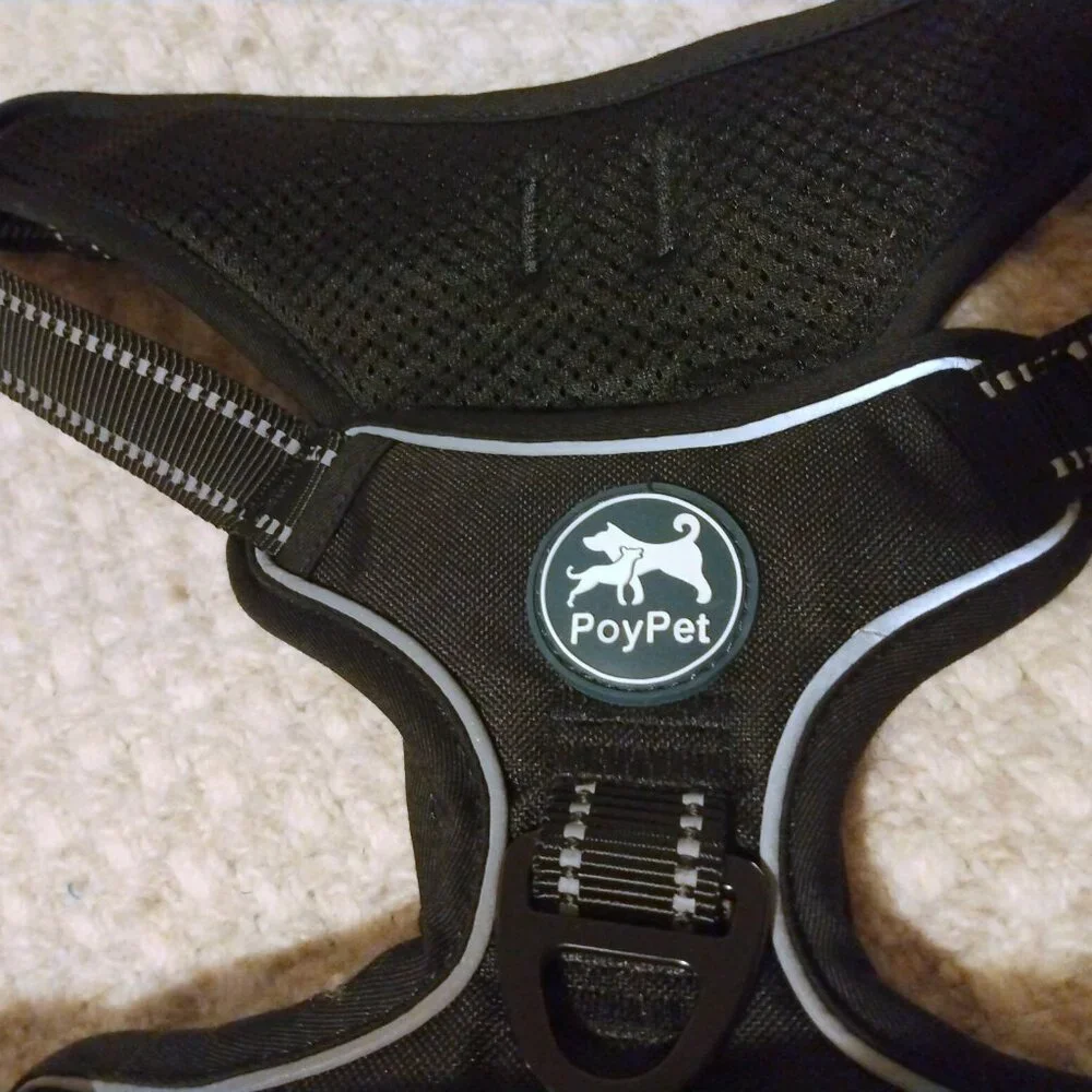PoyPet XL Dog Harness Black Reflective Mesh No-Pull Adjustable Vest Black